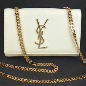 Saint Laurent Kate White Cross Body Gold Authentic